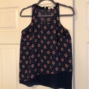 Pink Rose Navy Blue Patterned Tank Top